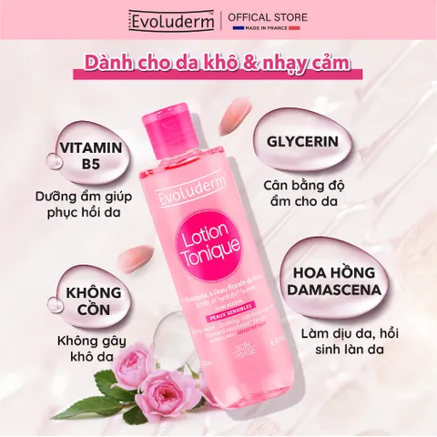 Nước hoa hồng Evoluderm thiên nhiên thuần chay se khít lỗ chân lông, dưỡng ẩm da mịn màng 250ml (QT)