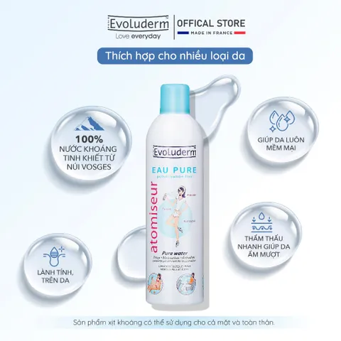 Xịt khoáng dưỡng ẩm, làm dịu và bảo vệ da Evoluderm Atomiseur Eau Pure 400ml