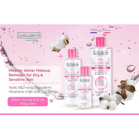 [EVOLUDERM] COMBO 02 Nước tẩy trang EVOLUDERM MICELLAR CLEANSING WATER DRY AND SENSITIVE SKIN 250ml
