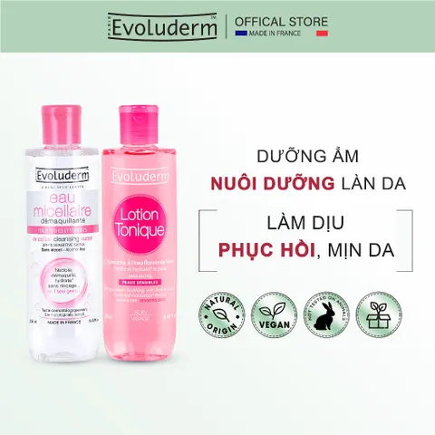 [LIVE T10] Combo chăm da khô, nhạy cảm với nước tẩy trang và nước hoa hồng Evoluderm 250ml