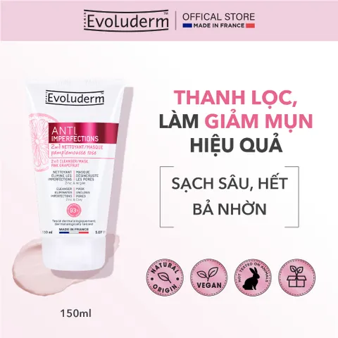 Sữa rửa mặt và Mặt nạ 2 in 1 Evoluderm giúp da sạch sâu, thông thoáng giảm mụn hiệu quả 150ml (17323) (QT)