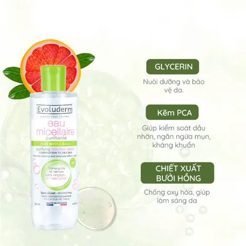 [EVOLUDERM] COMBO 02 Nước tẩy trang EVOLUDERM MICELLAR CLEANSING WATER COMBINATION TO OILY SKINS 250ml