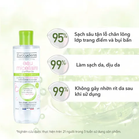 [EVOLUDERM] COMBO 02 Nước tẩy trang EVOLUDERM MICELLAR CLEANSING WATER COMBINATION TO OILY SKINS 250ml