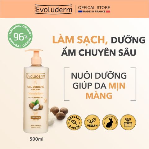 Gel Tắm Evoluderm Dưỡng Ẩm Mềm Mại Chiết Xuất Bơ Hạt Mỡ Karite 500ml