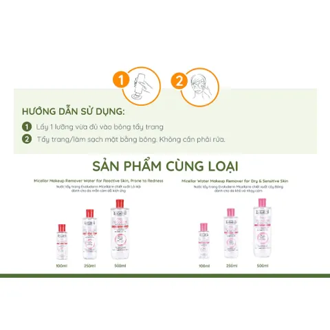 [EVOLUDERM] COMBO 02 Nước tẩy trang EVOLUDERM MICELLAR CLEANSING WATER COMBINATION TO OILY SKINS 250ml