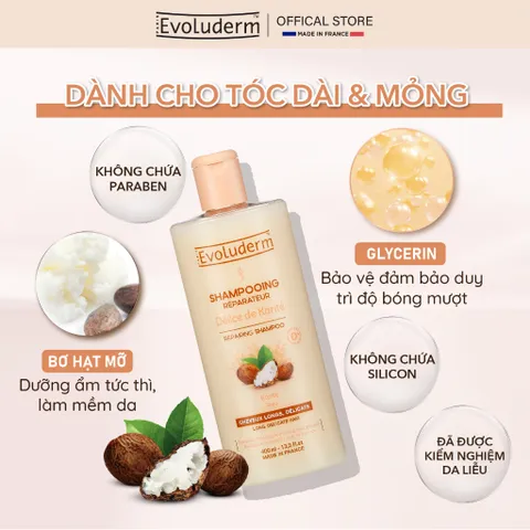 Dầu gội không silicon Evoluderm giúp dưỡng tóc suôn mượt và phục hồi tóc 400ml (QT)
