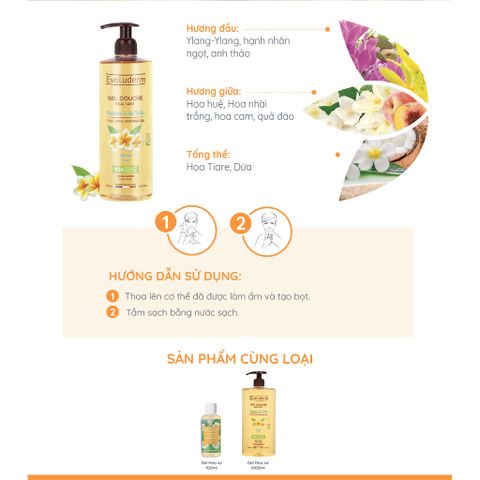 Gel Tắm Evoluderm Dưỡng Ẩm Mềm Mại Chiết Xuất Hoa Sứ Trắng Monoi Tahiti 500ml