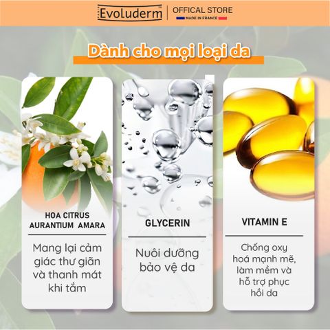 Gel Tắm Evoluderm Dưỡng Ẩm Mềm Mại Chiết Xuất Hoa Cam Orange Blossom 500ml