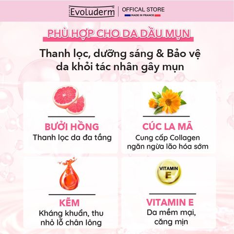 Gel Rửa Mặt Evoluderm Anti-Imperfections Chiết Xuất Bưởi Hồng Và Kẽm PCA Dành Cho Da Dầu Mụn 250ML(20390)