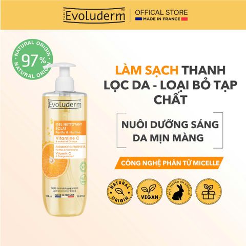 Sữa rửa mặt trắng da Evoluderm dạng gel rửa mặt, thuần chay, Vitamin C, dưỡng trắng da mặt 500ml