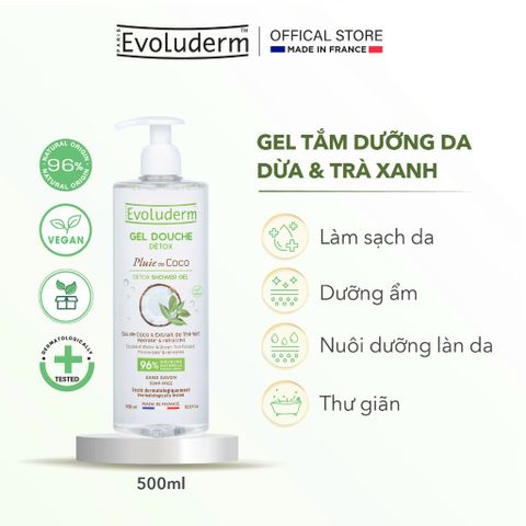 [EVOLUDERM] Gel tắm Detox Dưỡng Da Từ Dừa Và Trà Xanh Evoluderm Pluie de Coco Shower Gel 500ml