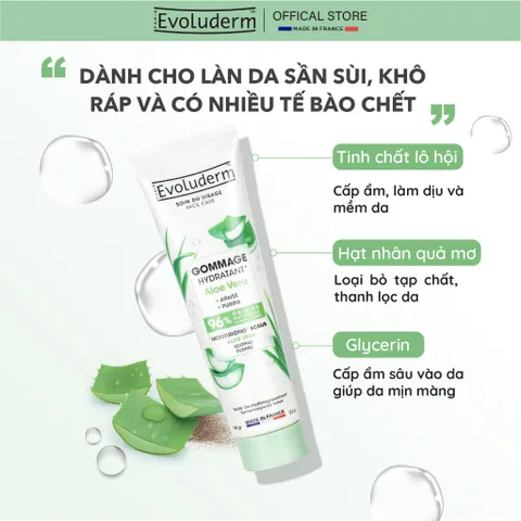 Tẩy tế bào chết mặt Evoluderm thiên nhiên thuần chay giúp làm sạch da, giảm mụn, trắng da 150ml (QT)