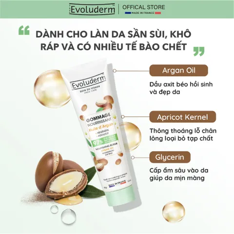 Tẩy tế bào chết mặt Evoluderm thiên nhiên thuần chay giúp làm sạch da, giảm mụn, trắng da 150ml (QT)
