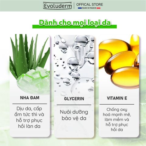 [EVOLUDERM] Gel Tắm Dưỡng Da Aloe Vera Moisturizing Shower Gel 500ml