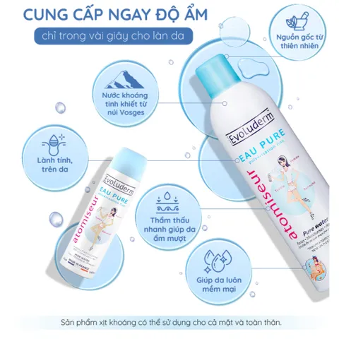 Xịt khoáng dưỡng da Evoluderm dưỡng ẩm tức thì cho da 50ml, 150ml, 400ml