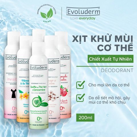 Xịt khử mùi cơ thể Evoluderm 200ml - Tùy chọn mùi