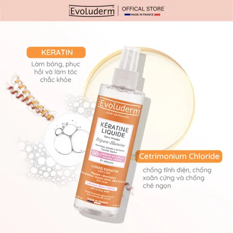Xịt dưỡng tóc giúp nuôi dưỡng phục hồi độ bóng cho tóc khô và xỉn màu Evoluderm Brume Cheveur Keratine