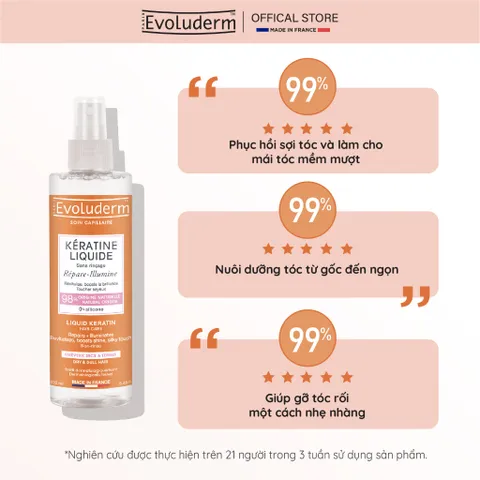 Xịt dưỡng tóc giúp nuôi dưỡng phục hồi độ bóng cho tóc khô và xỉn màu Evoluderm Brume Cheveur Keratine