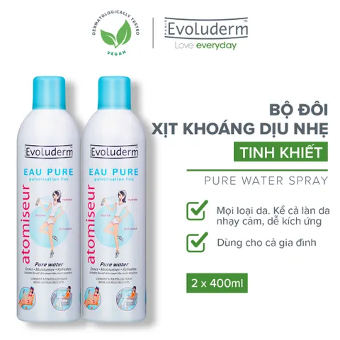 Bộ 2 Xịt khoáng dưỡng da cấp ẩm Evoluderm Atomiseur Eau Pure 400ml/chai