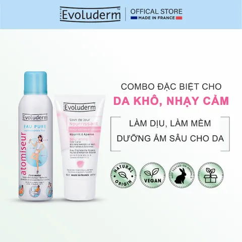 COMBO Xịt Khoáng Evoluderm Cấp Ẩm, Dịu Nhẹ Cho Mọi Loại Da 150ml & Kem Dưỡng Ẩm Ban Ngày Evoluderm 50ml