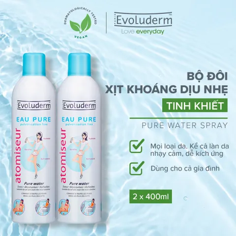 Bộ 2 Xịt khoáng dưỡng da cấp ẩm Evoluderm Atomiseur Eau Pure 400ml/chai