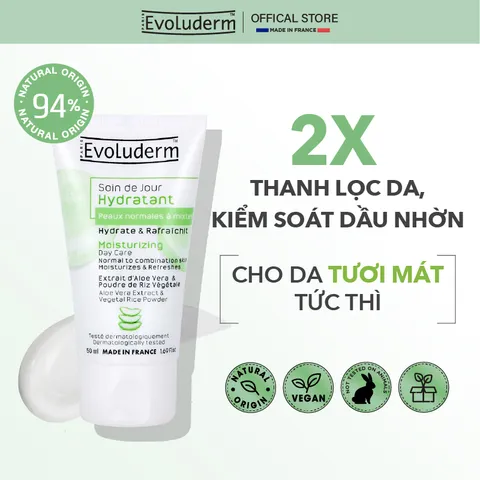 COMBO Xịt Khoáng Evoluderm Cấp Ẩm, Dịu Nhẹ Cho Mọi Loại Da 150ml & Kem Dưỡng Ẩm Ban Ngày Evoluderm 50ml