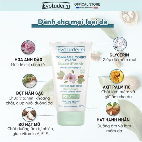 Gel tẩy tế bào chết toàn thân giúp làm sạch, dưỡng ẩm cho da Evoluderm Gommage Corps 150ml