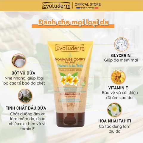 Gel tẩy tế bào chết toàn thân giúp làm sạch, dưỡng ẩm cho da Evoluderm Gommage Corps 150ml