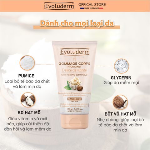 Gel tẩy tế bào chết toàn thân giúp làm sạch, dưỡng ẩm cho da Evoluderm Gommage Corps 150ml
