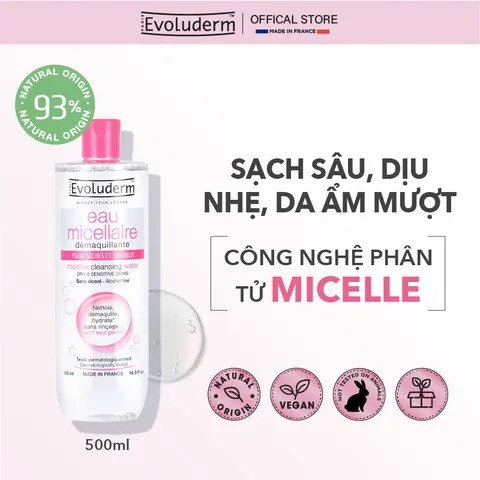 Bộ 2 nước tẩy trang Evoluderm dành cho da khô và nhạy cảm 250ml-500ml