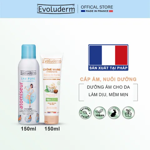 COMBO Xịt Khoáng Dưỡng Ẩm, Làm Dịu Da Evoluderm 150ml Và Kem Dưỡng Da Tay Evoluderm 150ml