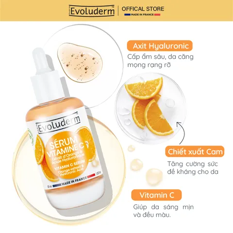 Tinh chất Serum Vitamin C Evoluderm giúp sáng da mờ thâm, dưỡng da mịn màng tươi sáng 30ml