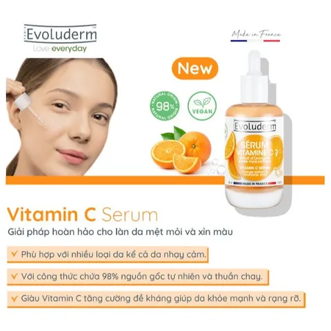 Tinh chất Serum Vitamin C Evoluderm giúp sáng da mờ thâm, dưỡng da mịn màng tươi sáng 30ml