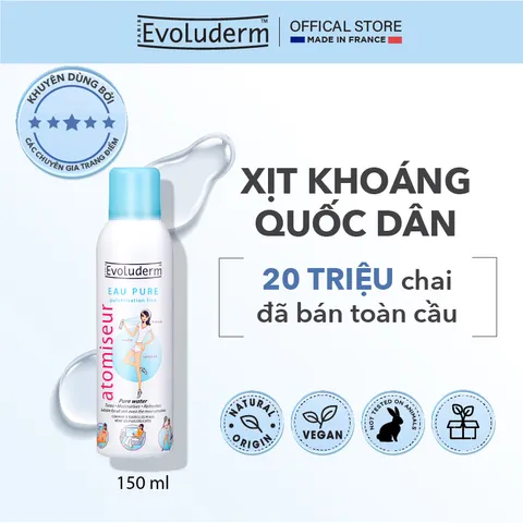 Combo Xịt khoáng và kem dưỡng ẩm, làm dịu và bảo vệ da Evoluderm Atomiseur Eau Pure 150ml