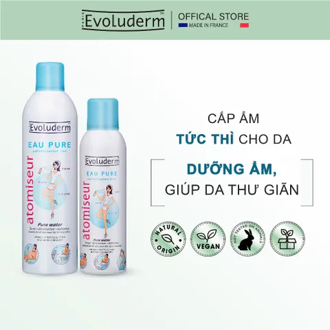 Bộ xịt khoáng dưỡng da cấp ẩm Evoluderm Atomiseur Eau Pure 400ml và 150ml