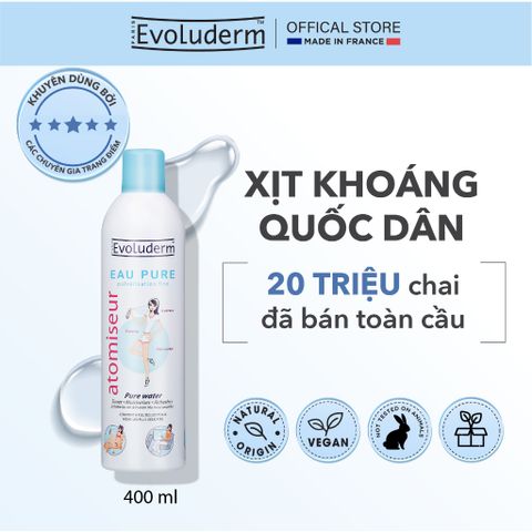 Bộ Xịt Khoáng Evoluderm dưỡng ẩm cấp nước 400ml và Nước Hoa Hồng cho da hỗn hợp dầu mụn 250ml