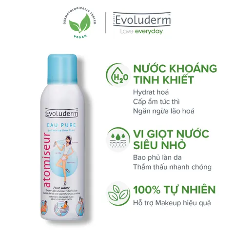 Combo Xịt khoáng và kem dưỡng ẩm, làm dịu và bảo vệ da Evoluderm Atomiseur Eau Pure 150ml