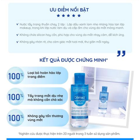 Nước Tẩy Trang 2 Lớp Dành Cho Mắt và Môi Evoluderm Waterproof Eye Make-Up Remover 150ml