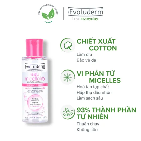 Nước tẩy trang Evoluderm Eau Micellaire 100ml (Màu Hồng)