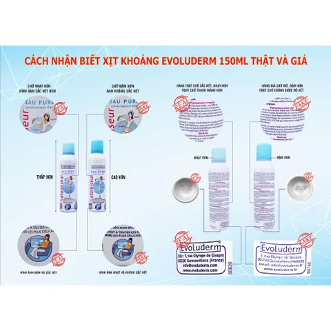 Bộ xịt khoáng dưỡng da cấp ẩm Evoluderm Atomiseur Eau Pure 400ml và 150ml