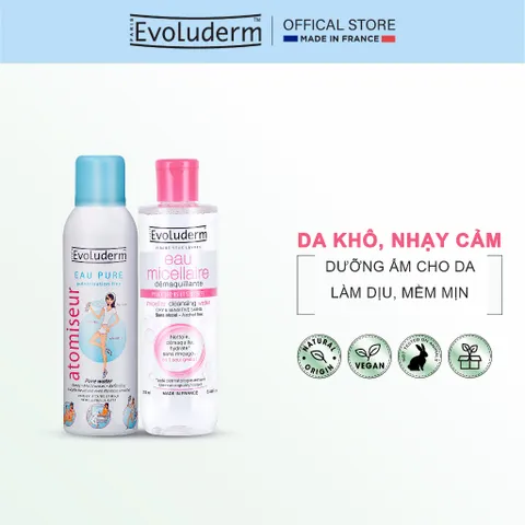 COMBO Xịt khoáng Evoluderm 150ml và Nước tẩy trang sạch sâu, dưỡng ẩm Evoluderm 250ml