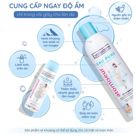 COMBO Xịt khoáng Evoluderm 150ml và Nước tẩy trang sạch sâu, dưỡng ẩm Evoluderm 250ml
