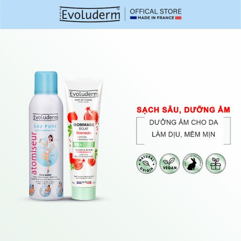 COMBO Xịt khoáng Evoluderm 150ml và Tẩy tế bào chết chiết xuất hương Lựu cho da mặt Evoluderm 150ml
