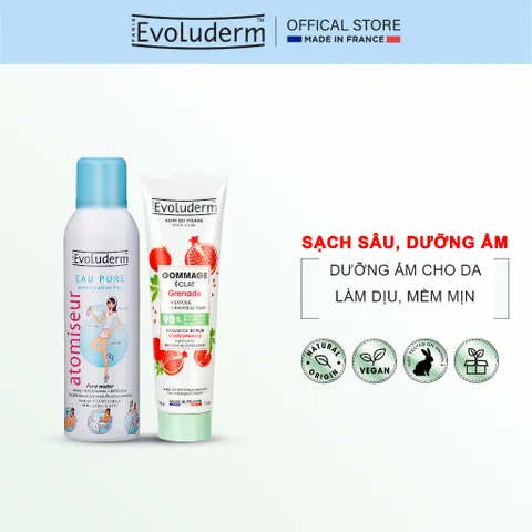 COMBO Xịt khoáng Evoluderm 150ml và Tẩy tế bào chết hương Lựu cho da mặt Evoluderm 150ml