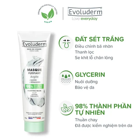 [HSD:10.26] Mặt nạ đất sét ngừa mụn sáng da giảm bã nhờn hiệu quả Evoluderm clay mask Purifying 150ml