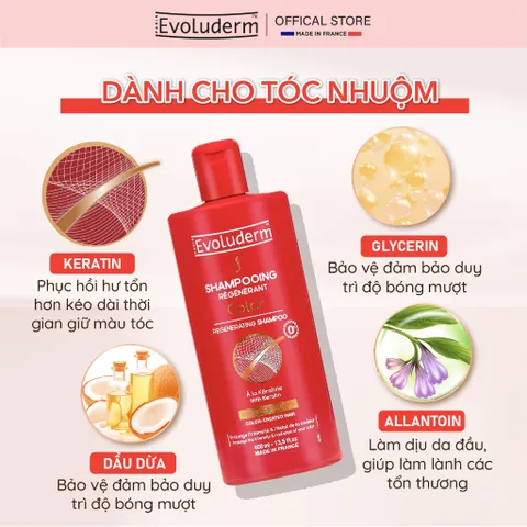 Dầu gội dành cho tóc nhuộm và dễ hư tổn Shampooing Evoluderm 400ml