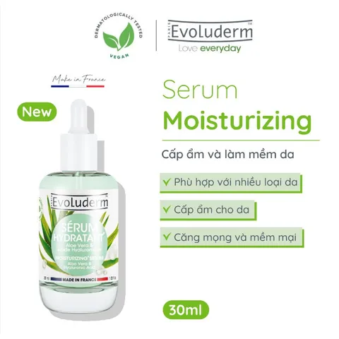 Tinh chất EVOLUDERM MOISTURIZING SERUM giúp da sáng bóng, dưỡng ẩm sâu, không bết dính 30ml.