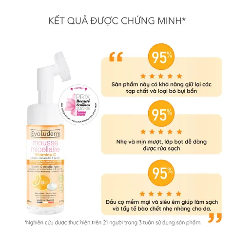 Sữa rửa mặt tạo bọt Micellar EVOLUDERM VITAMIN C MICELLAR FOAM giúp làm sạch bụi bẩn trên da 150ml