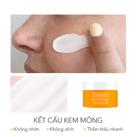 Kem dưỡng EVOLUDERM VITAMIN C GLOW CREAM hỗ trợ trắng sáng da Evoluderm chiết xuất Vitamin C 50ml