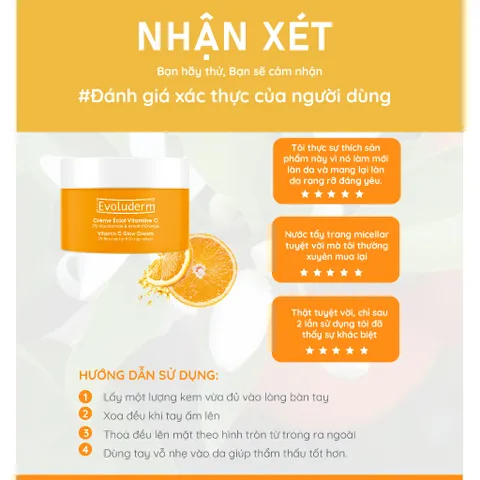 Kem dưỡng EVOLUDERM VITAMIN C GLOW CREAM hỗ trợ trắng sáng da Evoluderm chiết xuất Vitamin C 50ml